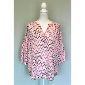 NIMO WITH LOVE Resort Wear Blouse Top Pink Red & Blue Gold , Size L Large